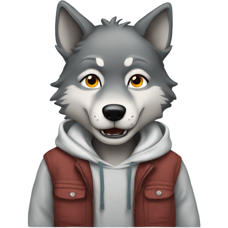 Wolf wearing chill guy clothes emoji