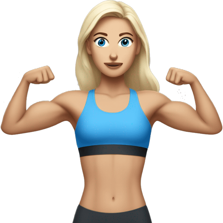 White Beautiful women with blue eyes wearing sports bra showing her muscles emoji