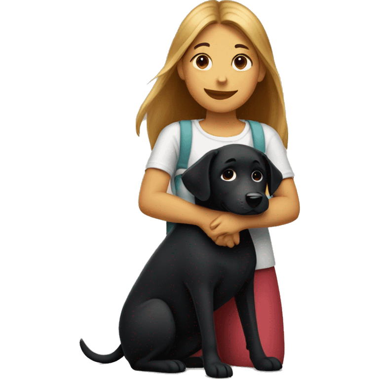 girl hugging black dog emoji