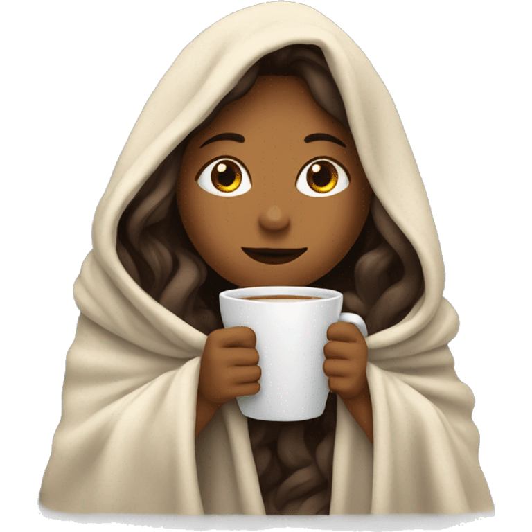 girl inside a blanket sipping coffee eyes closed emoji