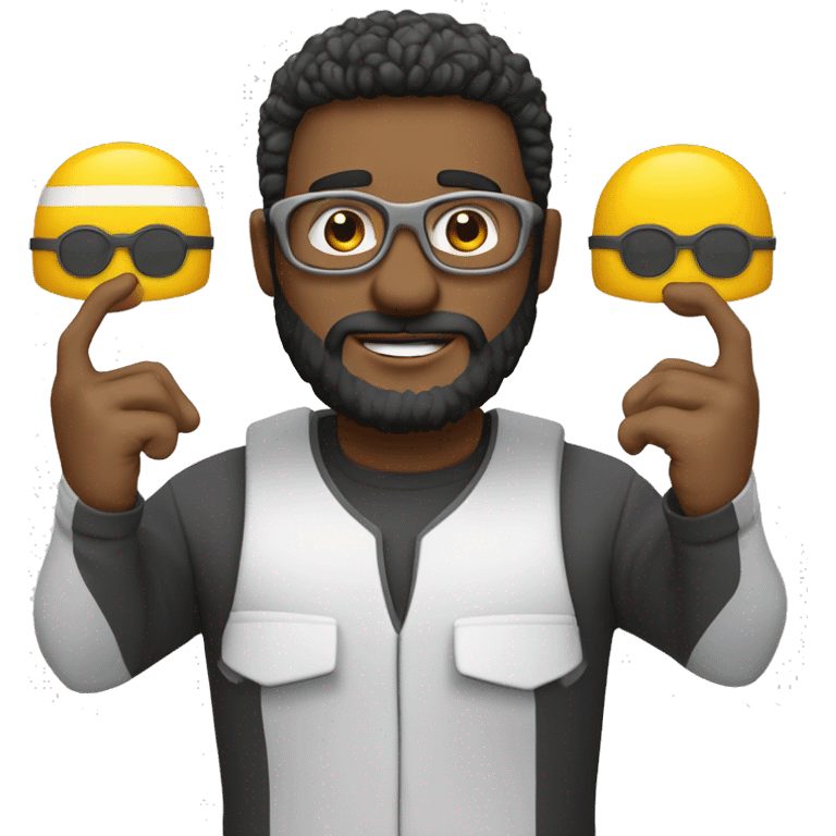 Trabalhador com capacete de segurança oculos e barba rala, pele branca, olhos escuros preto emoji