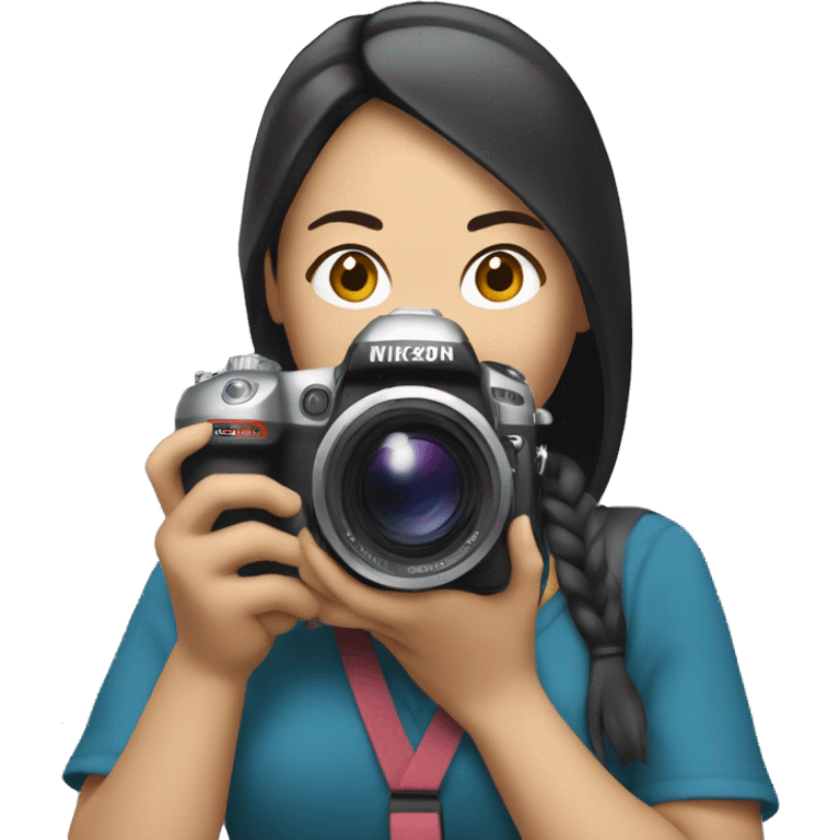 asian woman holding a nikkon camera emoji