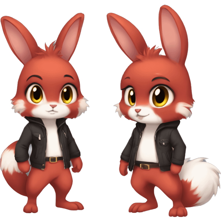 Anthro Sona Cool Edgy Fakemon Full Body Red Rabbit Squirrel Chibi Cute  emoji