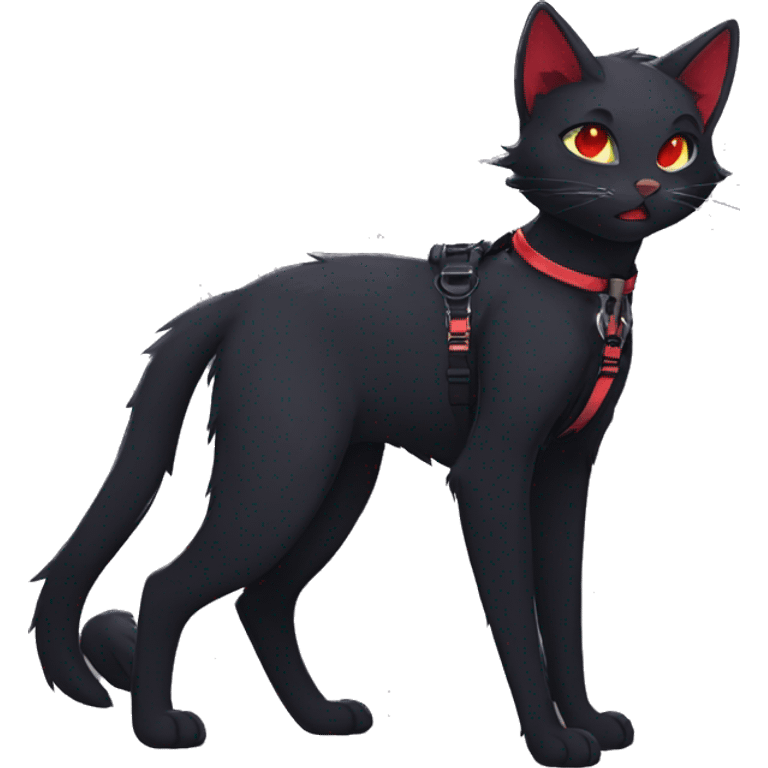 Anthro Edgy Cool Beautiful Black Cat-Fursona-Fakemon with Emo Hair-bangs with Red Streaks Chest Harness emoji