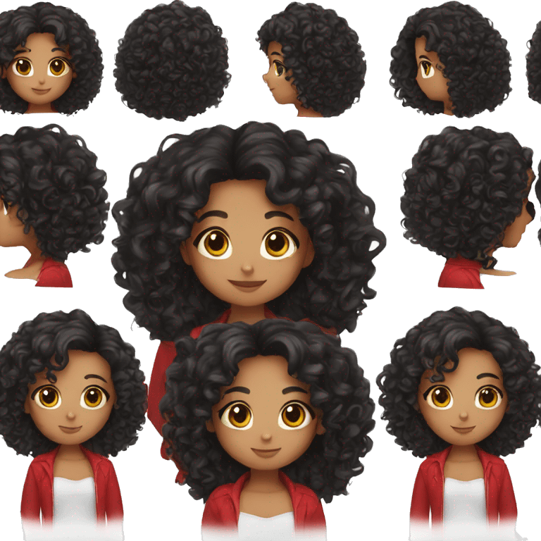 girl long black curly hair with red dress emoji