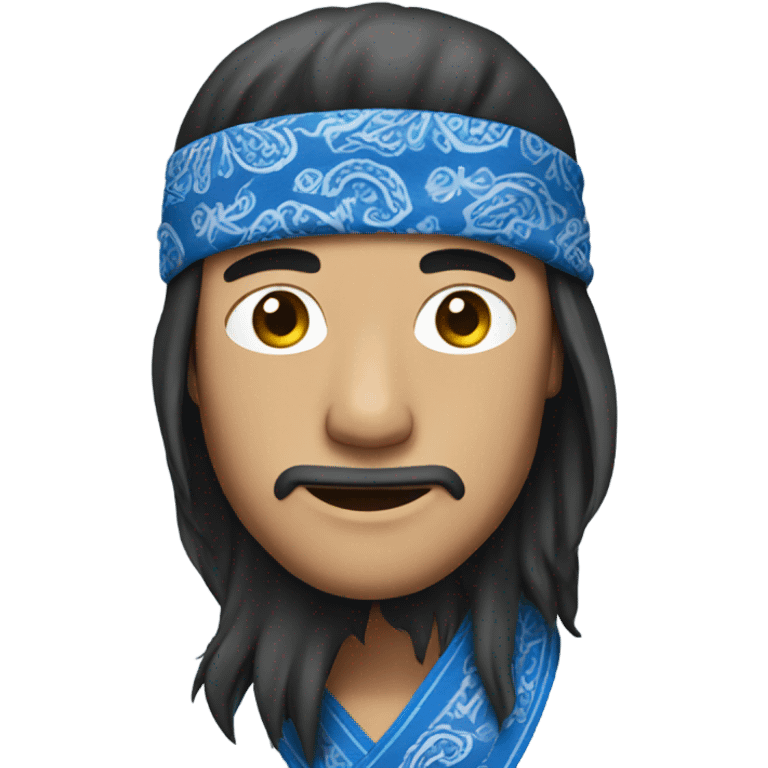 Asian man with long hair wearing blue paisley bandanna emoji