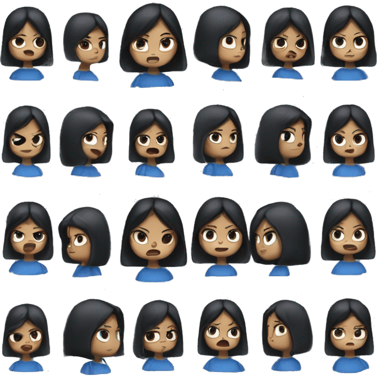 girl with black hair, angry, with blue eyes, black cloches emoji