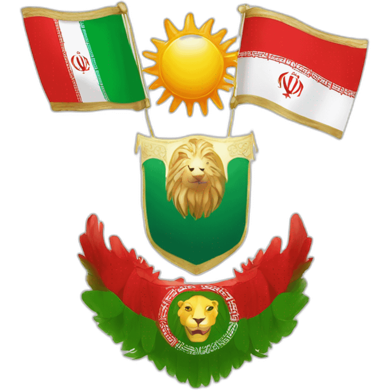 An eagle in the background of which is the lion and sun flag of Iran emoji