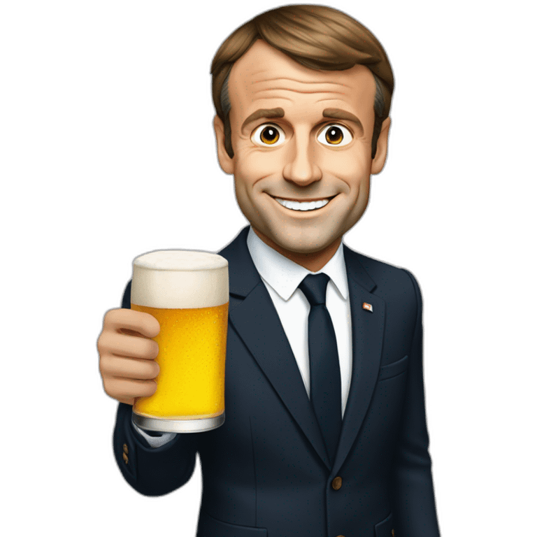 Emmanuel Macron holding a beer emoji