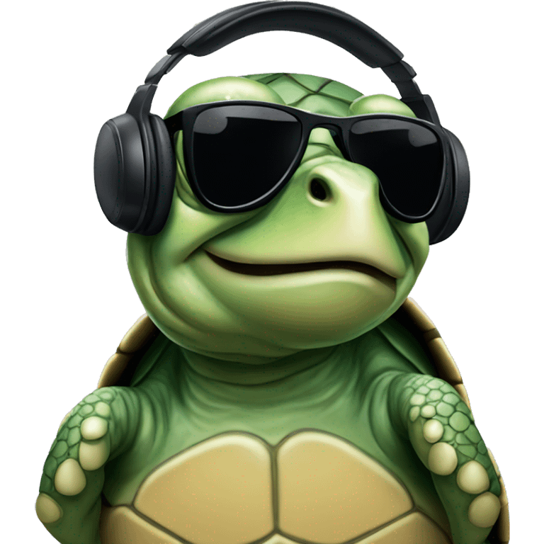 A turtle with big black sunglasses and black headphones  emoji