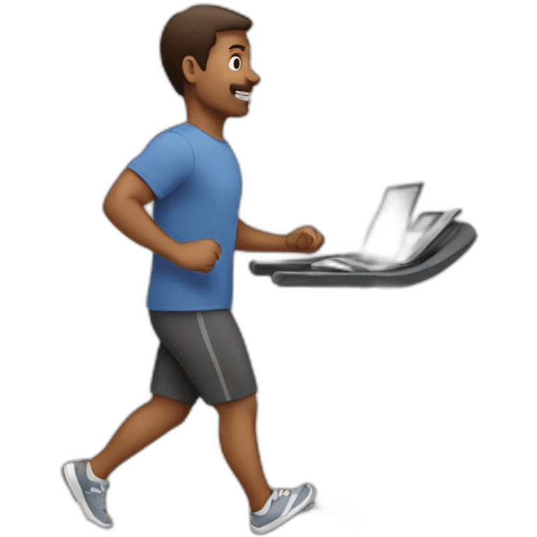 Man with laptop walking on treadmill emoji