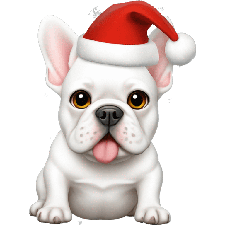 White French bulldog in Christmas hat￼ emoji