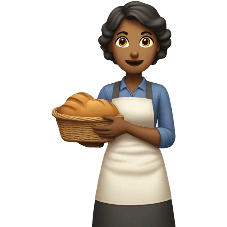 "A kind but worried woman in an apron, holding bread or a basket in a modest kitchen." emoji