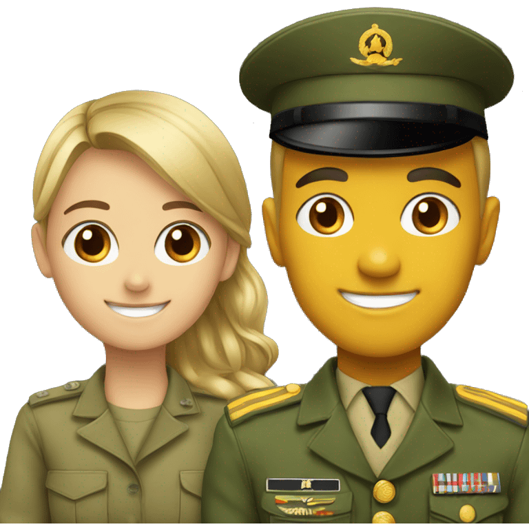 smiling girl with male in military uniform emoji