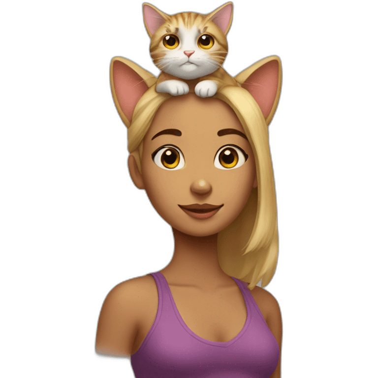 girl with an actual cat on top of her head emoji