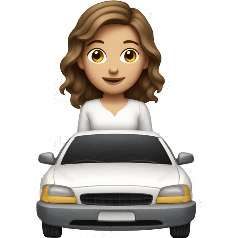 Brown hair Caucasian girl in a white car emoji