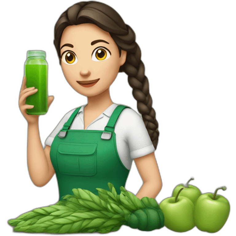 brunette Female farmer with braid and green juice bottle emoji