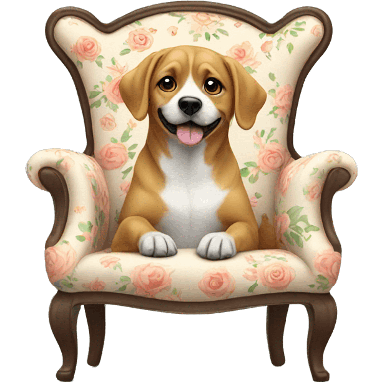 Dog sitting on a floral chair emoji