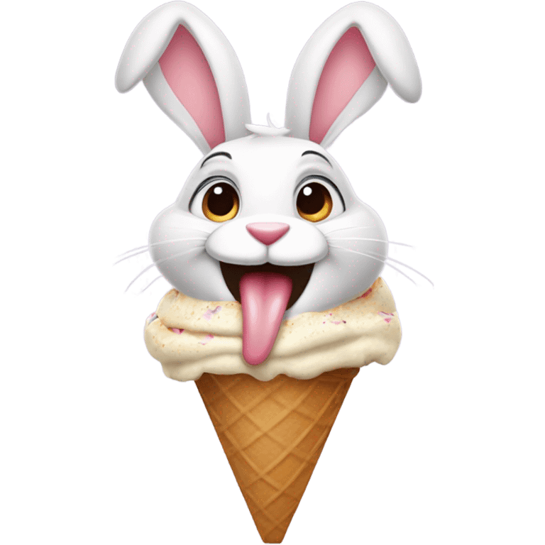 A rabbit eating an ice cream emoji