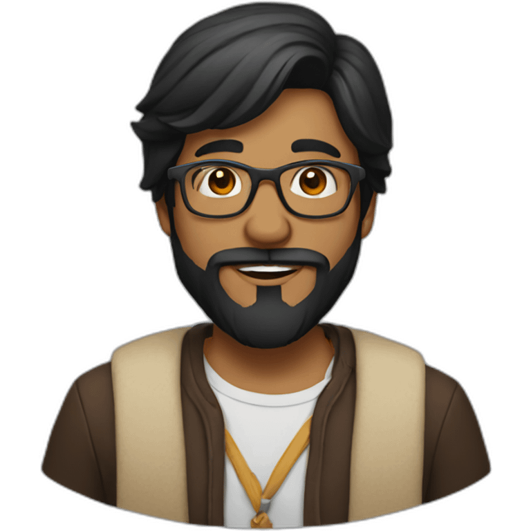 Black hair Indian with glasses and beard emoji