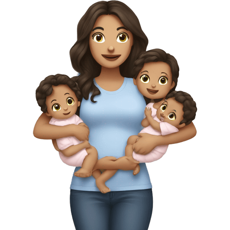 Brunette holding five babies emoji