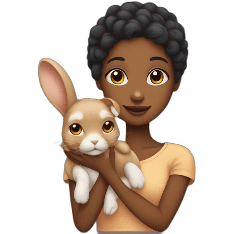 black woman holding floppy eared tan rabbit cute emoji