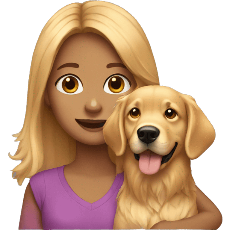 Teen girl with a golden retriever  emoji