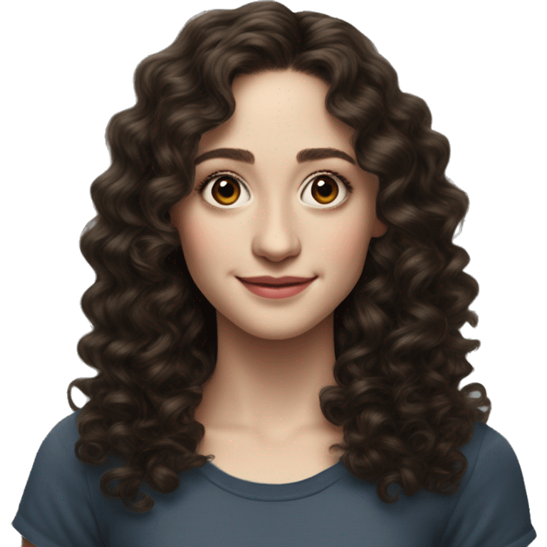 Emmy Rossum Teenager long dark brown curly hair, hyperreal photoreal emoji