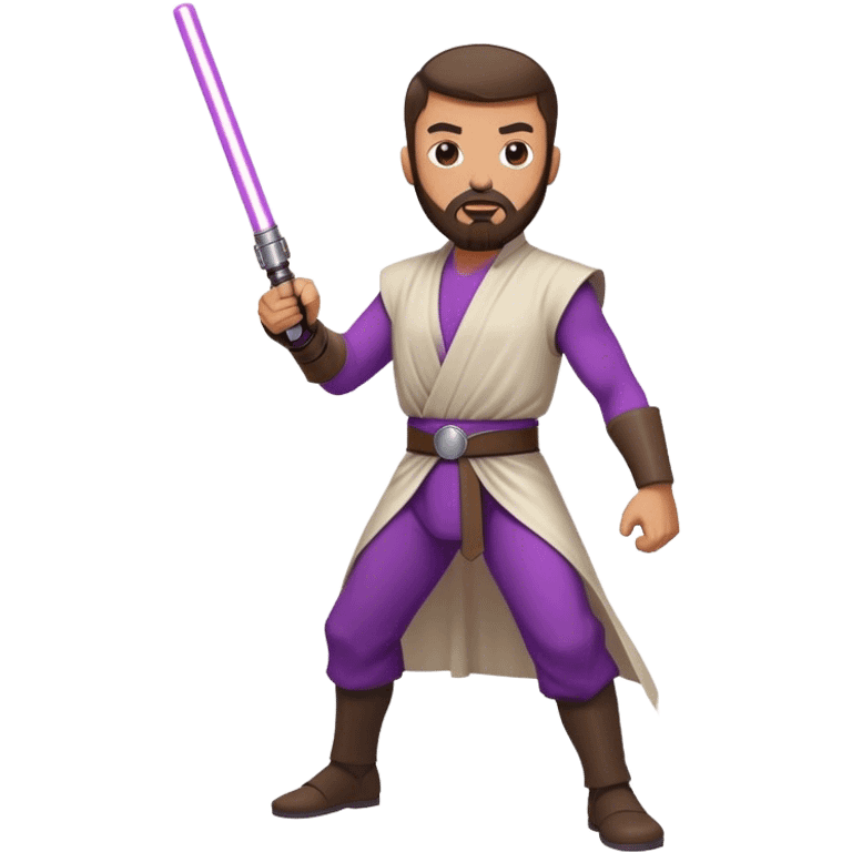 white man with dark brown beard and goatee  standing in a fighting pose holding a purple lightsaber  emoji