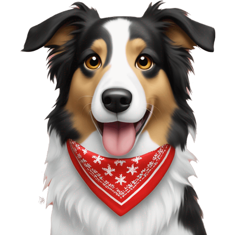 Tan border collie with Christmas bandana emoji