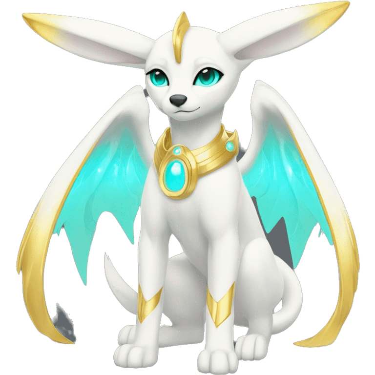 Shiny White Angelic Electric Albino Umbreon. cyan eyes and cyan markings. Golden Anubis-rings. full body emoji