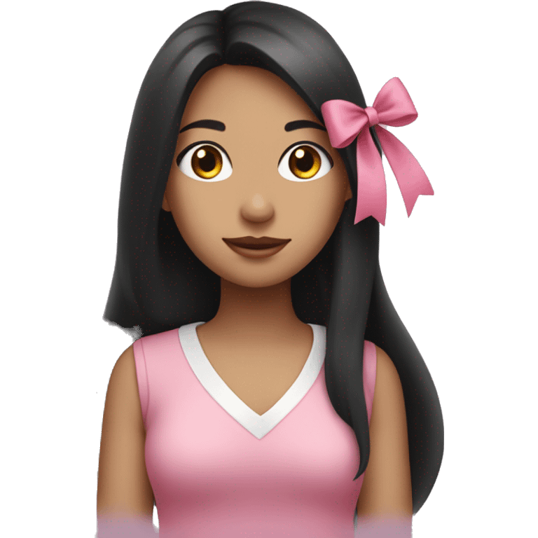 girl with long black hair, a pink bow and a pink blouse emoji