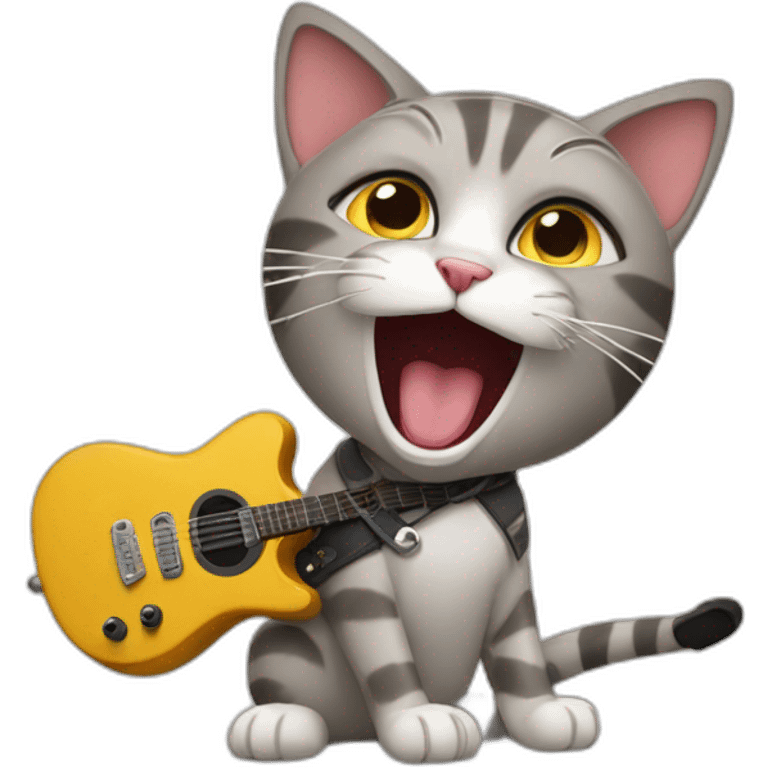 Cat singing with rockers emoji