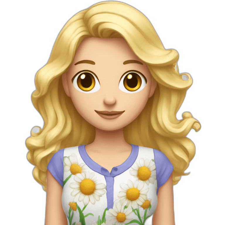 Une amie avec des cheveux blonds et une chemise avec des fleurs emoji