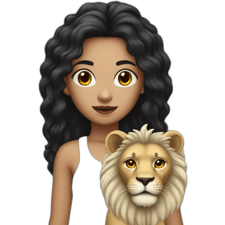 White skin Girl with black hairs and lion emoji