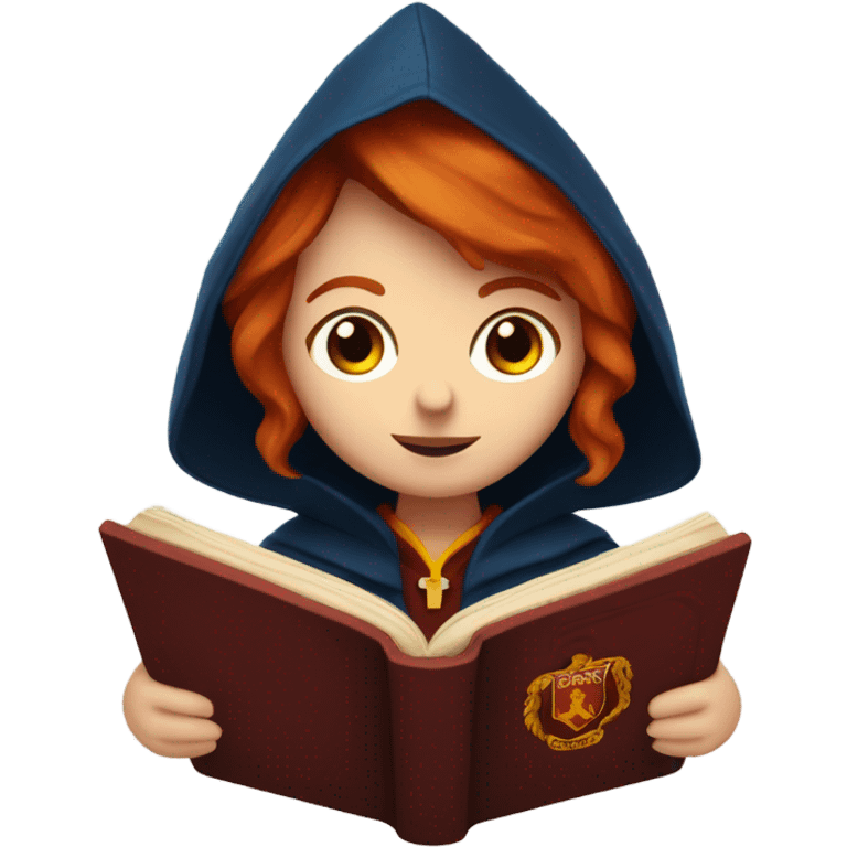 Redhead with deep BLUE eyes gryffindor reading a book emoji