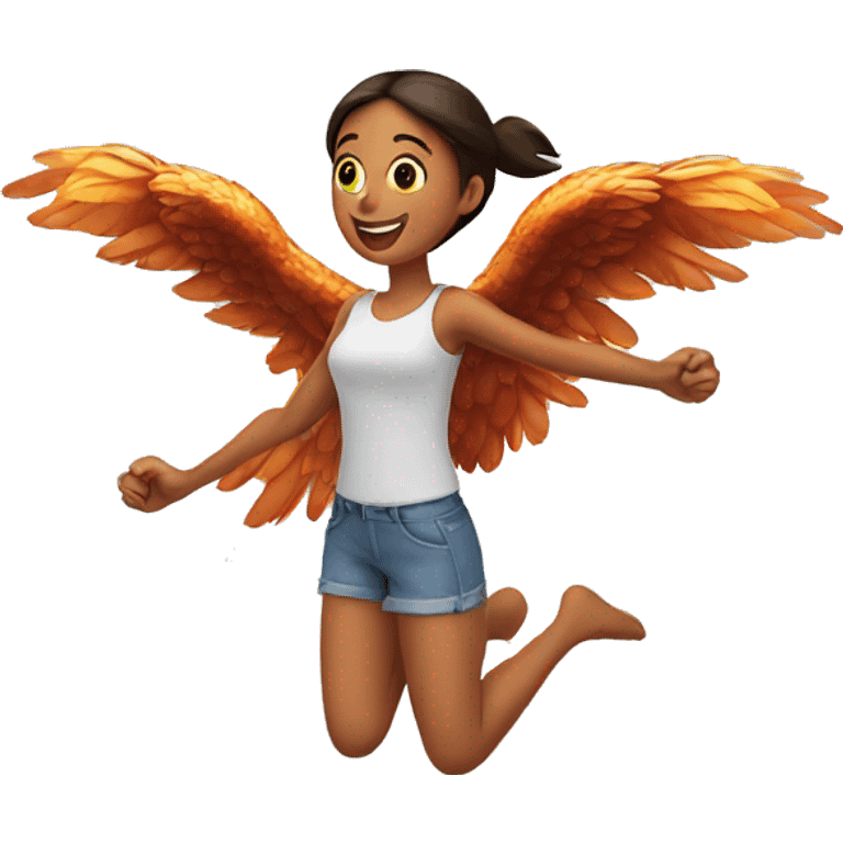 a girl flying with two bbq chicken wings on her back emoji