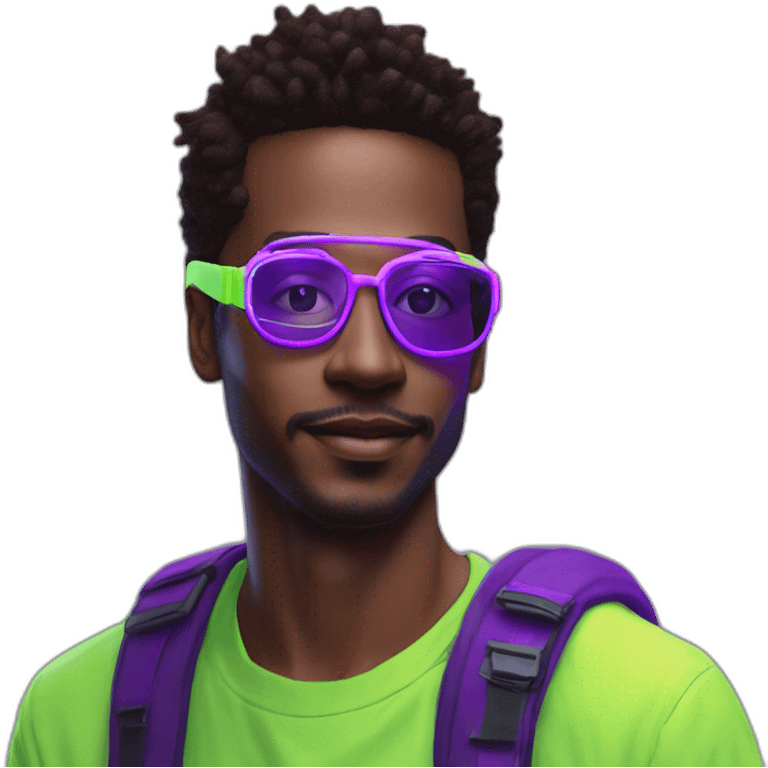 Crazy ants color lemon green and purple neon streetwear cybertech smart glasses point from him up doing a moonwalker emoji