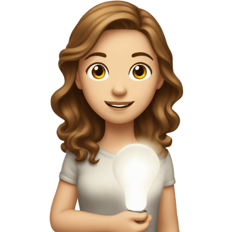 long wavy brown-hair white girl with bulb emoji