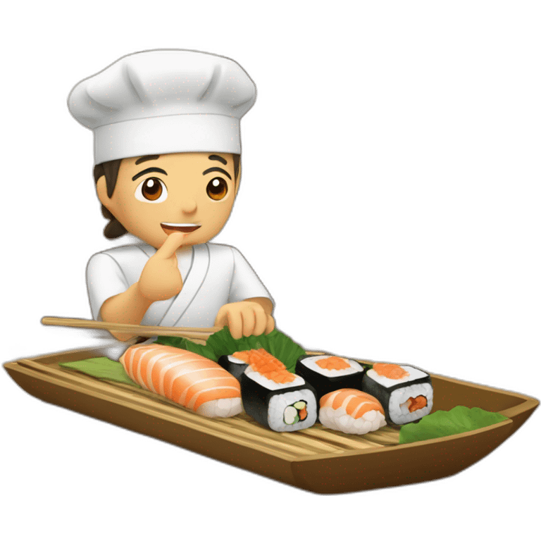 Salamèche en train de manger des sushis emoji