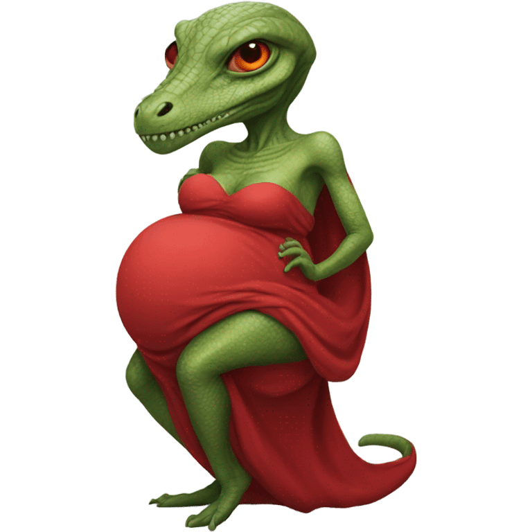 Pregnant Reptilian alien woman, full body in red dress emoji