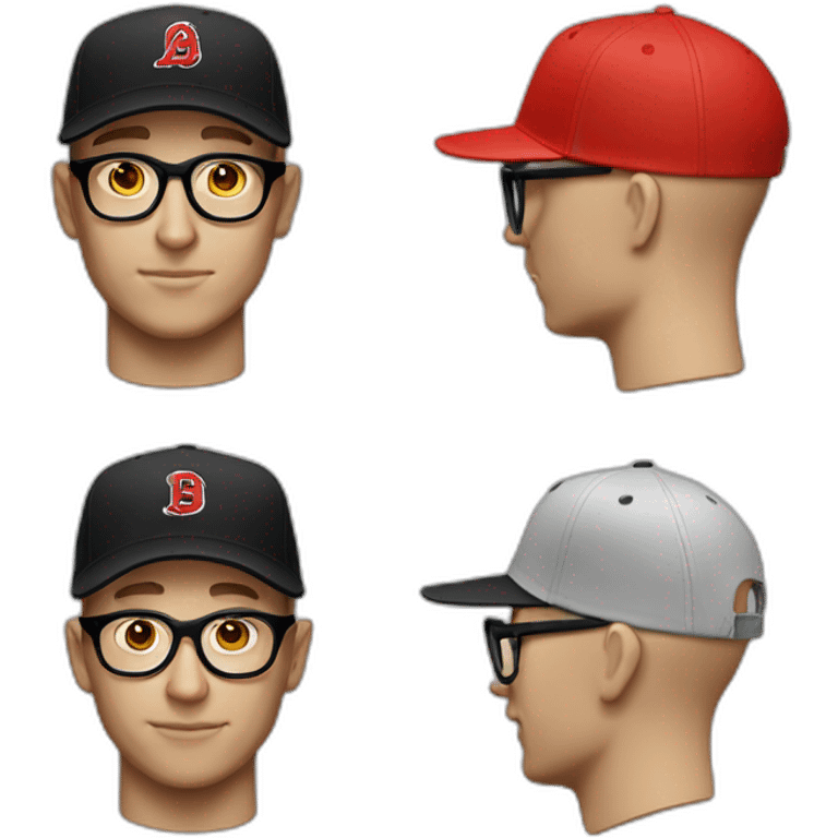 ball no hair no neck no ears pale skin red cap with black brim no mouth round white solid glasses emoji