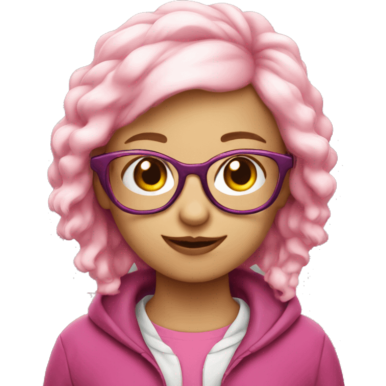 Pink nerd  girl smiley with glasses  emoji