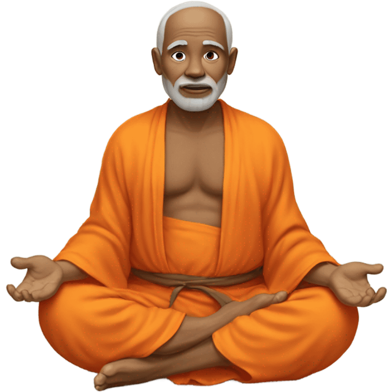 an old yogi with a peaceful and meditative expression. The character should be wearing an orange robe, symbolizing traditional yogic attire. The yogi can be sitting in a lotus position emoji