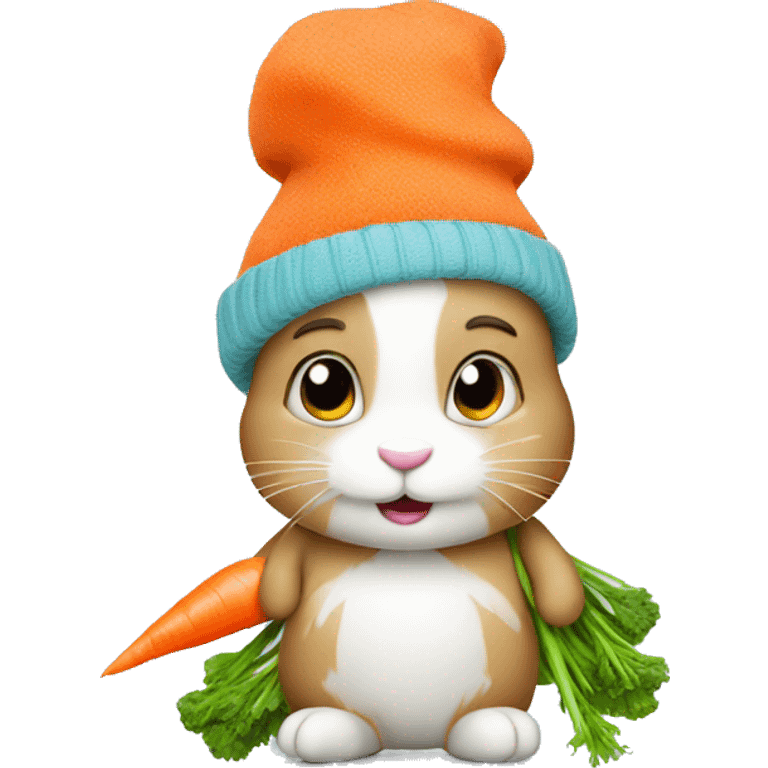 Bunny in a winter hat with a carrot emoji