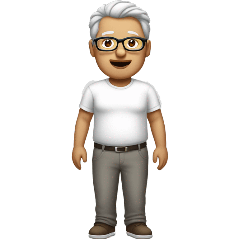 Full body Fat man grey hair with glasses in white t-shirt emoji