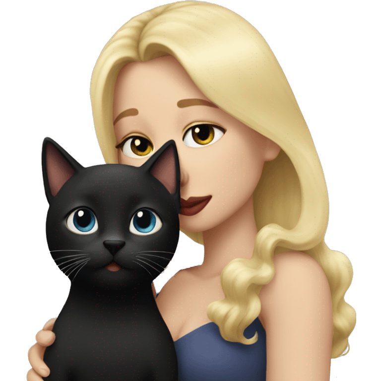 Pretty long blonde haired woman kissing Black cat emoji