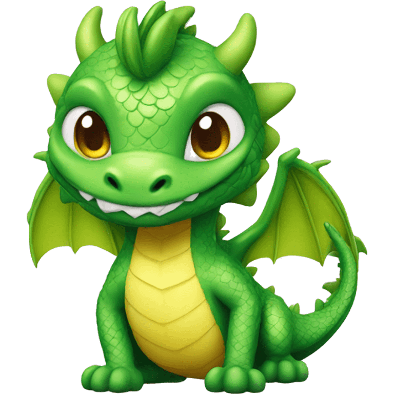 Adorable green dragon with hearts emoji