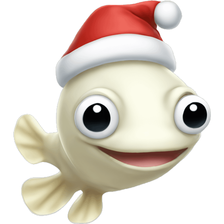 White tadpole wearing a Santa hat emoji