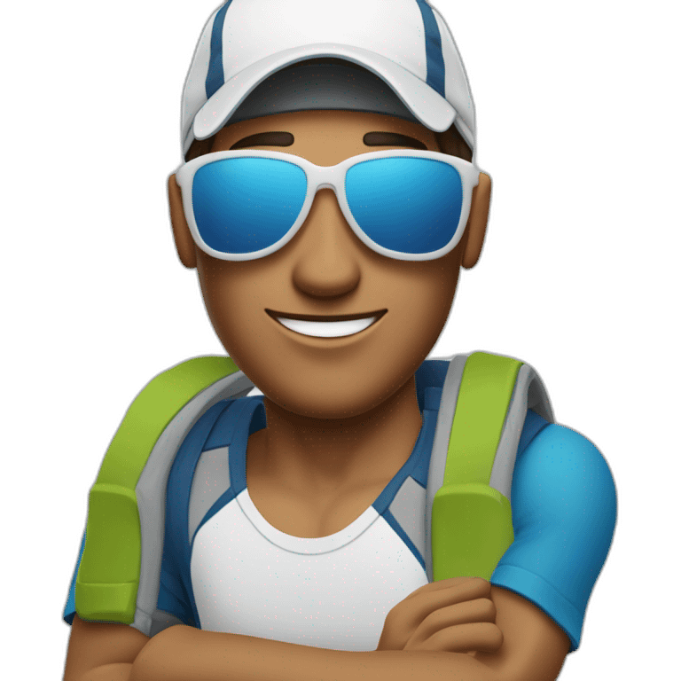 white salomon trail runner man wearing a cap and a pair of sunglasses and running happily emoji